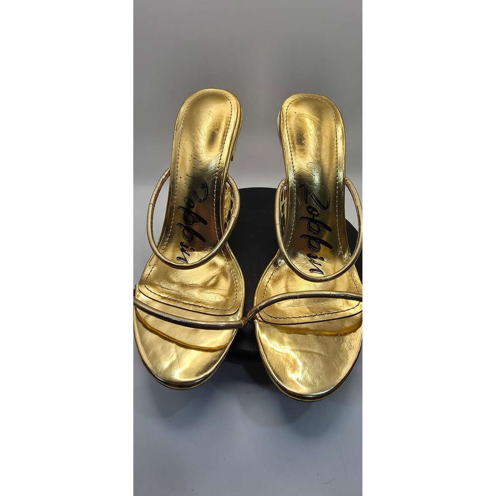 Yru Shoes Gold Monster Teeth Architectural Heel Strappy Sandals Womens 8